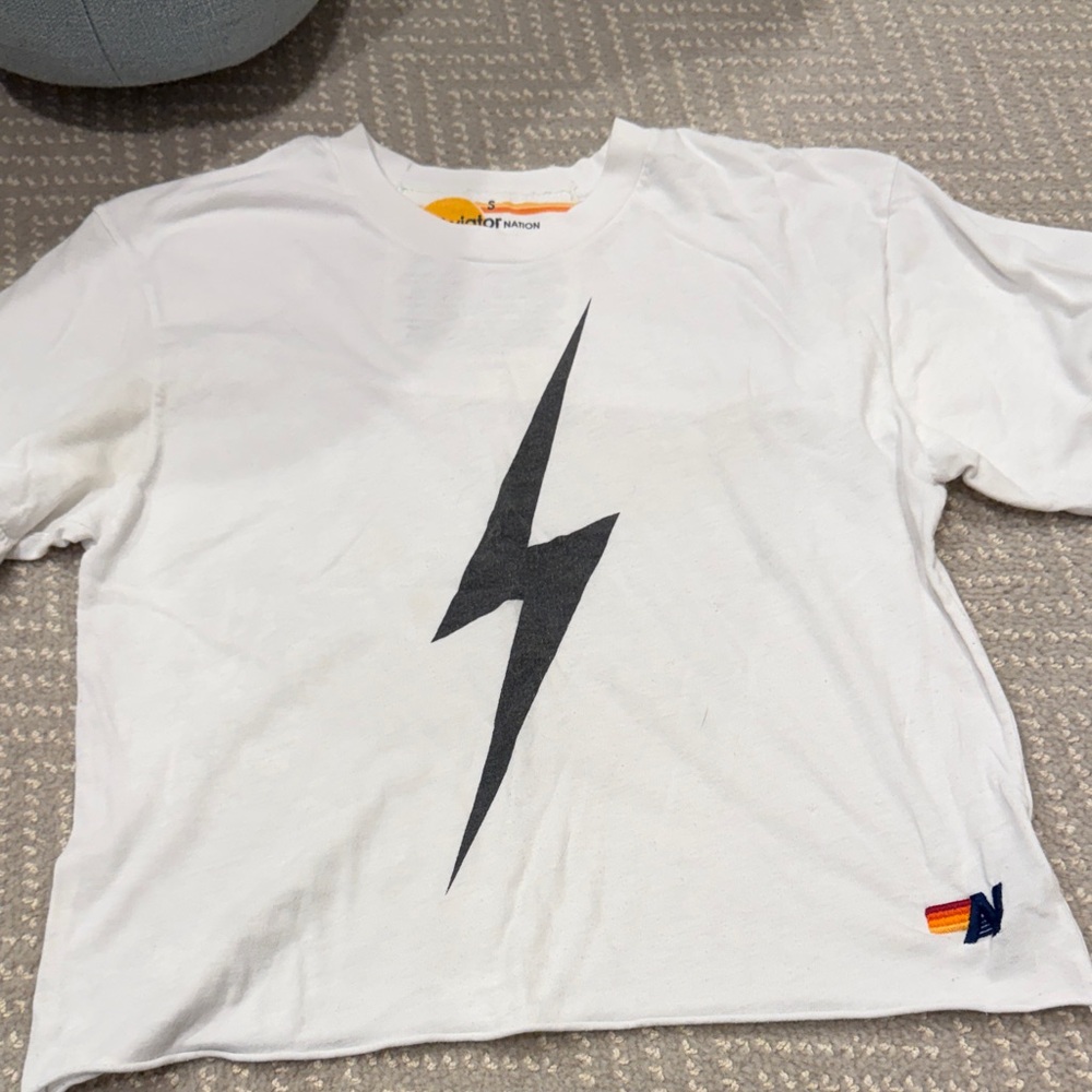 Aviator Nation White Tee with Black Lightning Bolt